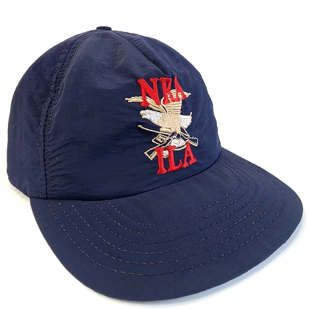 VINTAGE NRA Navy Blue Nylon & Leather Strap Hat - Picture 1 of 6